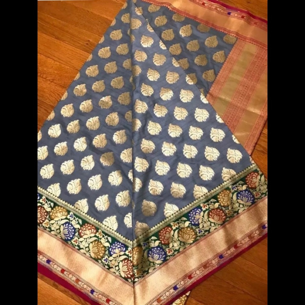 Gorgeous  Katan Semi Silk  Sari With Blouse